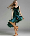 社交ダンス・パーティドレス ダンス衣装 試合用ワンピース 波デザイン サイズS M L XL XXL グリーン