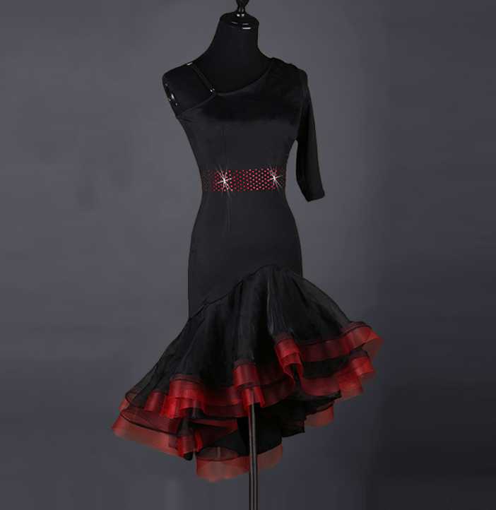 レディース社交ダンスワンピース 競技ドレスワンピース ブラック サイズS〜XXL