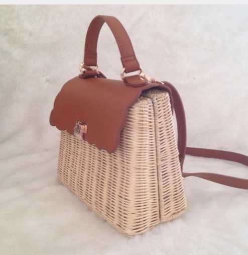 wenjie brotherかごバッグ ハンドバッグ ショルダー サマーファッション コンパクト ブラウン他2色 色..