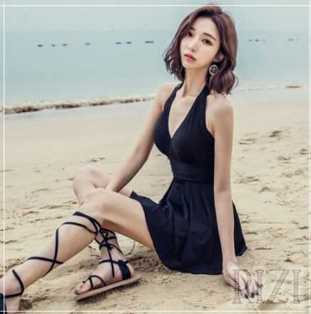 レディース シンプル セクシー スイムドレス ワンピース水着 体型カバー オールインワン パッド入り サラサラ生地 M〜XXL ブラック