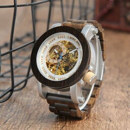 【希少品！】BOBO BIRD　メンズ 男性 木製腕時計 高級感 機械式　スケルトン　ブラック