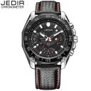 海外ブランド Jedir ブラック レザーストラップ スポーツウォッチ クォーツ 生活防水 スタイリッシュ masculino ギフト好適品
