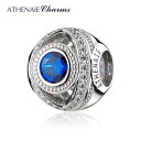 ATHENAIE パンドラ適合 ビーズチャーム シルバー925 CZパヴェ 925 Silver CZ Paved Charm Bead Fit Pandora ブルーアイ