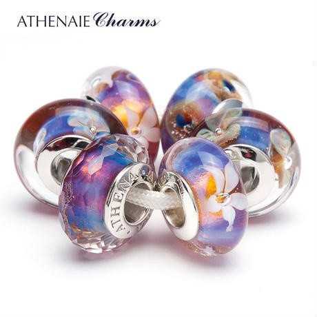 高級ヨーロピアンビーズ チャーム6個セット シルバー925 ムラーノガラス ブレスレット パンドラ PANDORA ピンク~紫系