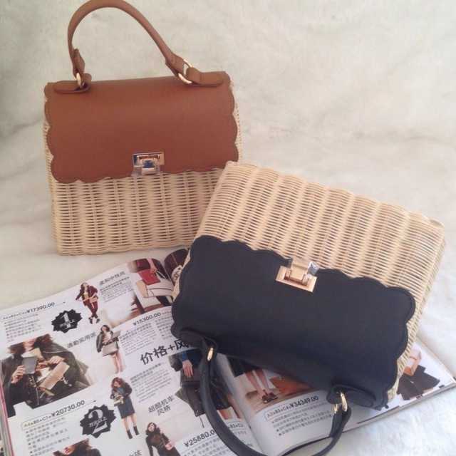 C2572 wenjie brotherかごバッグ ハンドバッグ ショルダー サマーファッション コンパクト ブラウン他2..