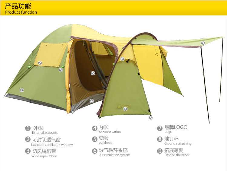 4-6人アウトドアキャンプ防水テント太陽シェルターテントワンリビングROMMワンベッドルーム