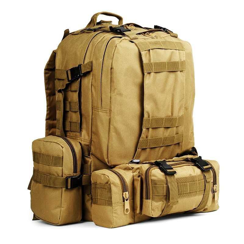 50L Molle タクティカル ミリタリー バックパック 防水 4in1 600D ナイロン キャンプ ハイキング カーキ