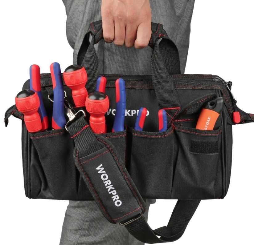工具収納バッグ 作業道具収納大容量ケース DYI 黒 建築現場道具入れ メンテナンスツール 作業ツール保..