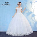 ウェディングドレス 花嫁 結婚 ボートネック レースブライダル ガウンチュールブリダドレス ロングドレス