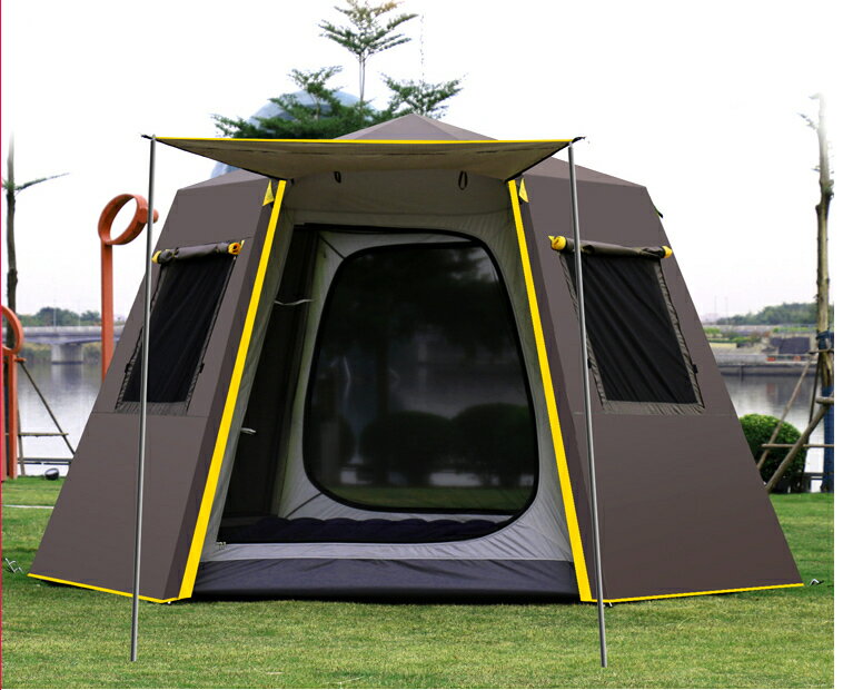 テント パーゴラ UV 六角形 タープ ウインド 防水 shelte オーニング 屋外キャンプ 家族イベント BBQ 日除 ブラウン