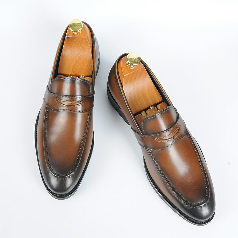 ビジネスシューズ 本革 スリッポン ローファー レザー メンズシューズ ブラウン 24.0