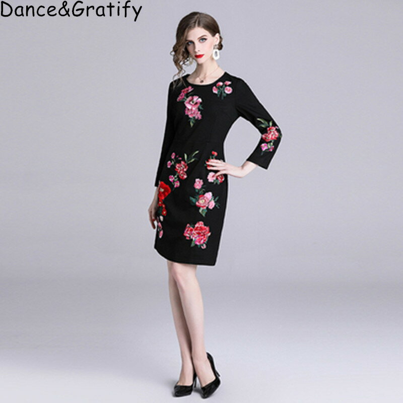 レディース 上品 豪華お花刺繍 結婚式 二次会 お呼ばれ 同窓会 披露宴 発表会 20代30代40代 ひざ丈ワンピースドレス