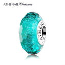 ATHENAIE パンドラ適合 ビーズチャーム シルバー925 ムラーノガラス Murano 925Silver Charm Bead Fit Pandora ティール シマー 緑