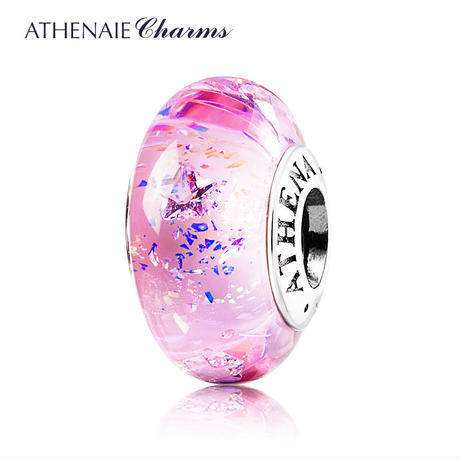 ATHENAIE パンドラ適合 ビーズチャーム シルバー925 ムラーノガラス Murano 925Silver Charm Bead Fit Pandora 星形CZ ラッキースター