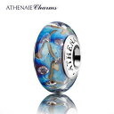 ATHENAIE パンドラ適合 ビーズチャーム シルバー925 ムラーノガラス Murano 925Silver Charm Bead Fit Pandora ブルー 夜の星