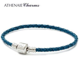 ATHENAIE パンドラ適合 レザーブレスレット 革 ブルー 925 Silver Leather Bracelet Fit Pandora