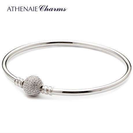 ATHENAIE パンドラ適合 ブレスレット バングルタイプ シルバー925 CZパヴェ ボールクラスプ 925 Silver CZ Paved Bracelet Fit Pandora ATHENAIE パンドラ適合 ブレスレット バングルタイプ シルバー925 CZパヴェ ボールクラスプ 925 Silver CZ Paved Bracelet Fit Pandora