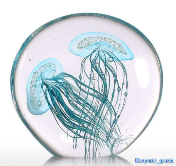 Tooarts ブルー クラゲ ギフト ガラススタンド 置物 ホームインテリア 海月 オーナメント 送料無料 2