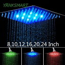 YANKSMART 8/10/12/16/24分の20インチインチ浴室のシャワーヘッド高級クロームブラスLEDスクエア降雨壁天井マウント(3)
