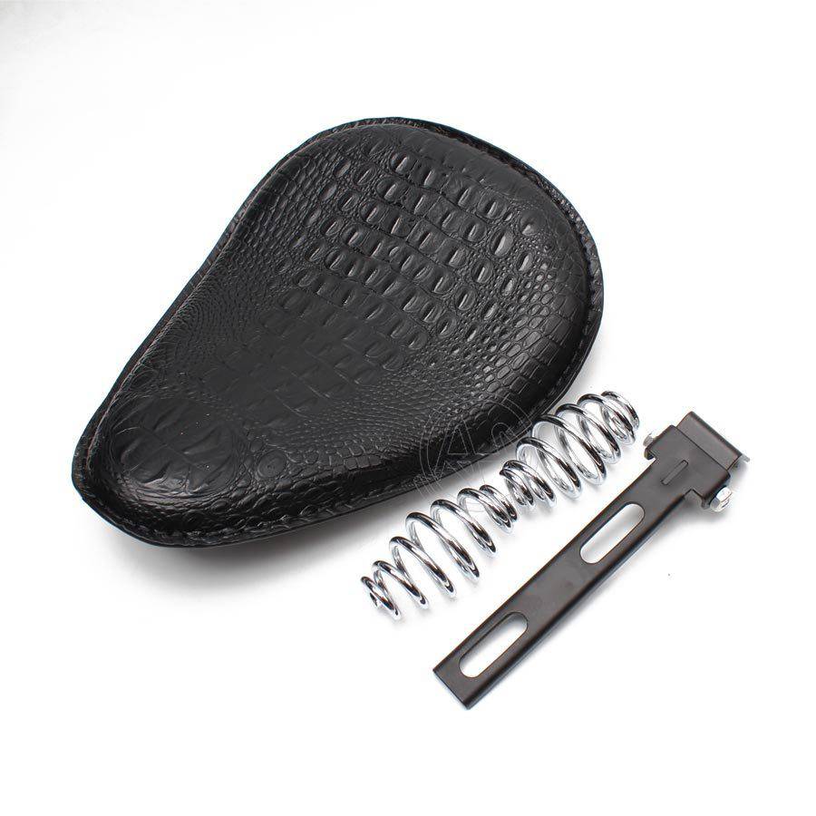 オートバイレトロブラウン/黒ワニブラケット + 3 春ブラケットハーレーカスタム革サドルシート Black n..