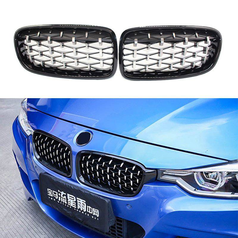 ペアクローム ダイヤモンド グリル フロントバンパー カスタム BMW 3シリーズF30 F35 F31 2012-2018