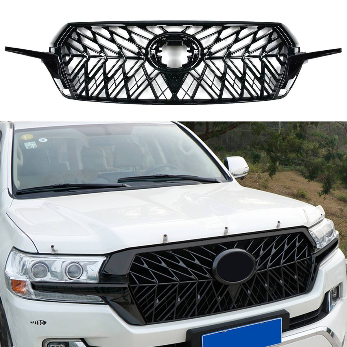 フロントグリル 外装 カスタム 高品質 ランドクルーザーLC200 2017 2018 2019 2020フロントレースグリル バンパーグリル メッシュ
