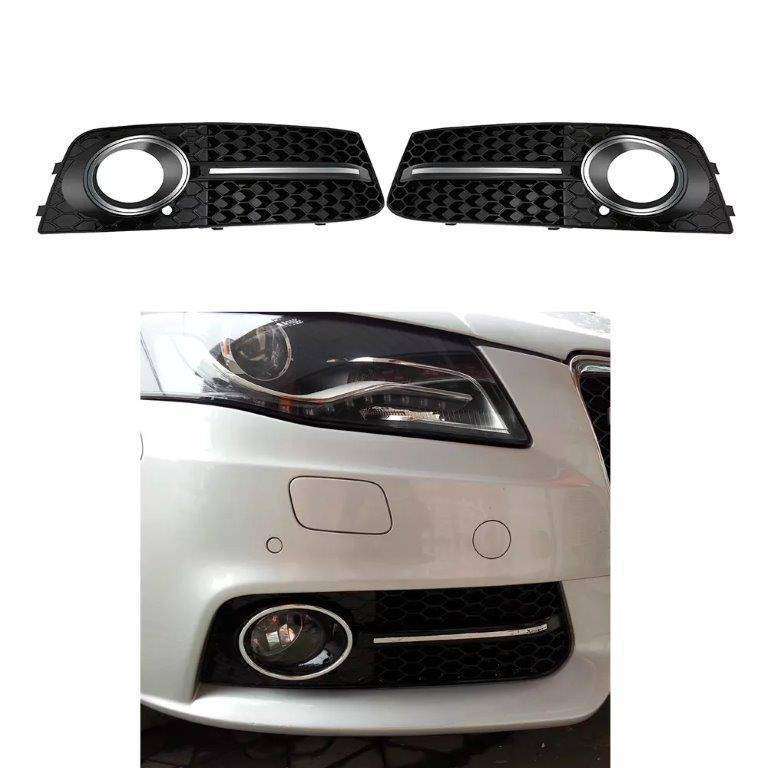 クロームまたはブラックリングトリムフォグライトグリルアウディA4 B8 2008-2011 グリルペア 8KD 807 6..