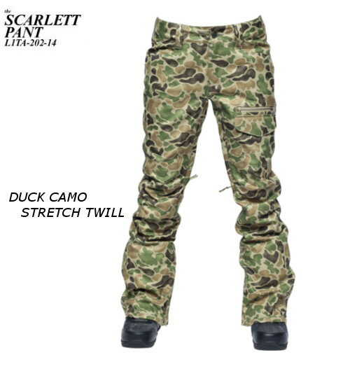 L1/エルワン L1TA/リタ【SCARLETT】 l1ta-2022015モデル L1PREMIUN OUTER WEARLady's Outerwear PANTS【パンツ】【送料込み】■カラー：[DUCK CAMO STRETCH TWILL]■サイズ：[S-26]のみスリムシルエットのSCARLETTは、ストレッチツイルを採用したパンツです。動きやすさと太すぎないシルエットはあなたのコーディネイトにより良い影響を及ぼすでしょう。耐水圧■8000mm透湿性■8000gご注文後のお客様都合での返品・交換・キャンセルはお受けできません。仕様変更、納期の遅延等がある場合があります。こちらの画像は実際の色と多少違う場合があります。■ご注意■かならずお読みください◆10000円以下送料無料キャンペーン商品は代引きによるお支払いの場合、対応外となります。◆モニタの種類により色が多少異なる場合がございます◆メーカー都合により仕様の変更が予告なく行われる場合がございます◆原産国や工場の都合により納期のずれなどが生じる場合がございます◆ご注文いただいた商品は実店舗や他の通販ショップでも販売しておりますので売り違いの際はご容赦願います◆メーカー在庫対応商品の場合、在庫確認やお取り寄せにお時間がかかります◆当店営業時間に在庫確認後、改めてご注文の可否をご連絡させていただきます、不可の場合はご了承下さい◆各種お問い合わせはご注文前にお願い致します◆在庫は日々変動しておりますので完売の場合等で商品を確保できない場合はやむをえずご注文をキャンセルさせていただくことがございます◆ご注文後のお客様都合での返品・交換・キャンセル等はお受けできませんのであらかじめご了承ください◆携帯電話からのご注文の場合、当店からのメールが受信できるよう必ずドメイン指定をお願い致します◆ご注文が定休日や夜間に届いた場合は処理に余分にお時間をいただきます◆災害その他、輸送状況により取寄せや配送にお時間をいただくことがございます