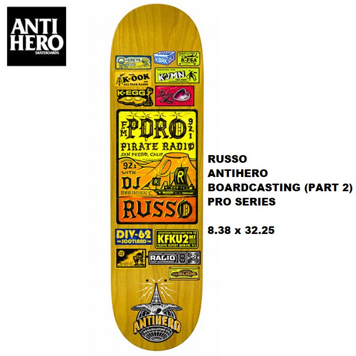 デッキテープ9インチ幅サービス スケボー ANTI HERO アンチヒーロー アンタイヒーロー RUSSO ANTIHERO BOARDCASTING PART 2 PRO SERIES 8.38インチ