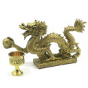 龍の置物 風水 龍 置物 水盃 水杯付 銅製 大サイズ 最大長さ21cm 願い龍 竜 辰 十二支 干支 ドラゴン インテリア オブジェ アイテム グッズ