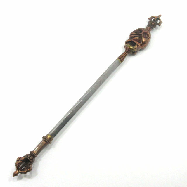金剛杵 五鈷杵 金剛棒 ドルジェ バジュラ 長さ約31．5cm 鉄 銅 ヴァジュラ ドクロ 髑髏五鈷杵 魔除けワ..