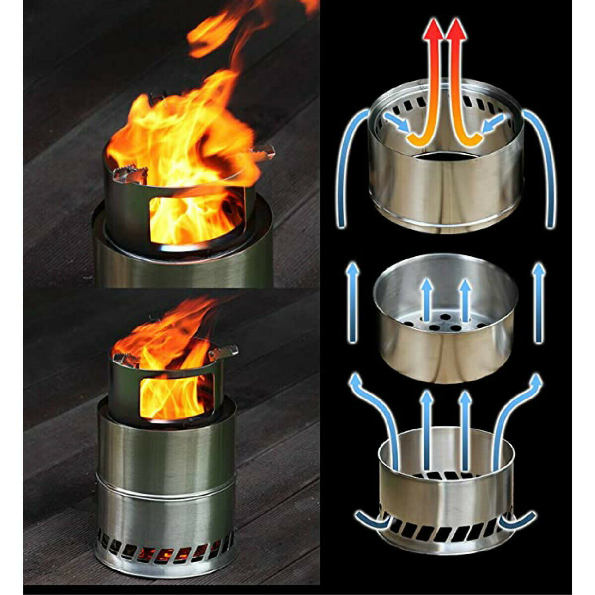 キャンプストーブ ウッドストーブ 31cm バーベキューコンロ 五徳コンロ 焚火台 アウトドア 小型 軽量 二次燃焼通販格安セール情報 楽天 通販