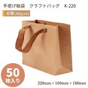 小サイズ 無地紙袋 50枚セット 幅220×マチ100×高さ180mm クラフト アクリル平紐(こげ茶) 手提げ紙袋 ラッピング ブライダル 引き出物・贈り物・...