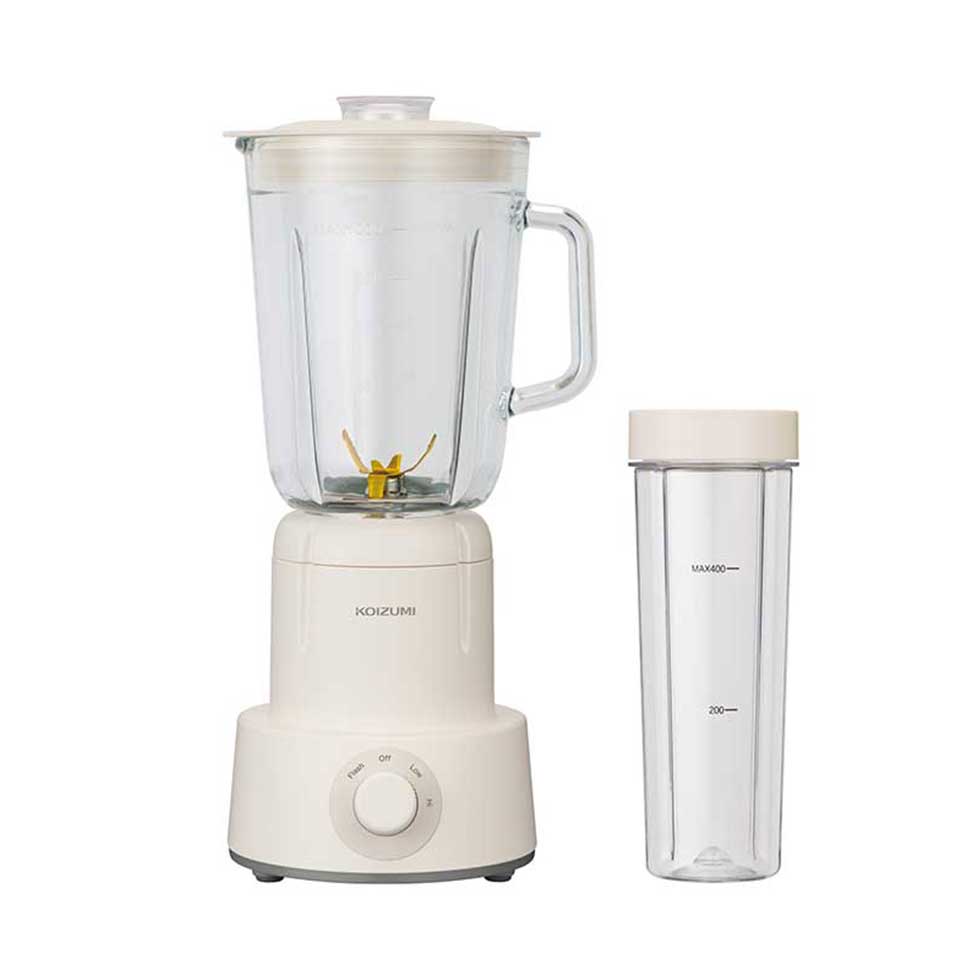 コイズミ ミキサー 1L 1000ml 400ml KMX-1001/W | 白 氷 氷対応 氷も砕ける コンパクト ハイパワー たっぷり 大容量 ボトル付き 収納 おすすめ 持ち運び プレゼント おしゃれ キッチン 洗いやすい スムージー ジュース KOIZUMI KMX1001W