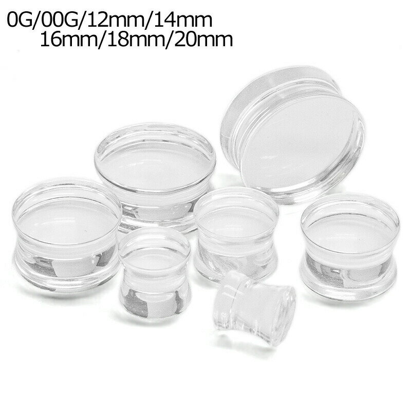 ボディピアス 0G〜20mm アクリルダブルフレアプラグ / 透明ピアス 拡張 耳たぶ ラージホール ハイゲージ 透ピ 樹脂 かわいい 目立たない 目立ちにくい 隠す 隠れる クリア 色なし 色無し はめ込み フレア