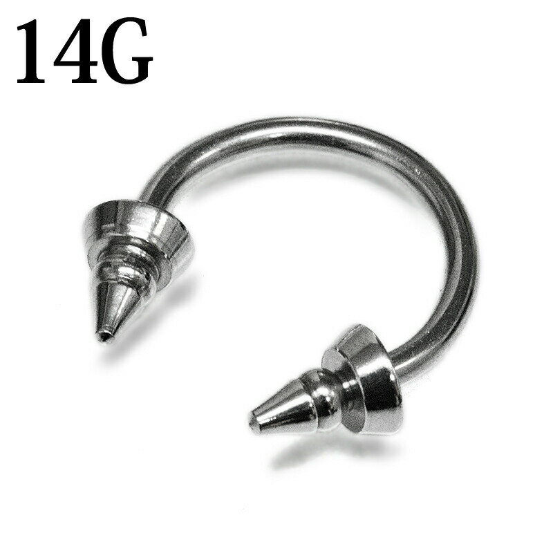 ボディピアス 14G ドリルコーン付きサーキュラーバーベル / 14ゲージ シルバー ステンレス ロブ 軟骨ピ..