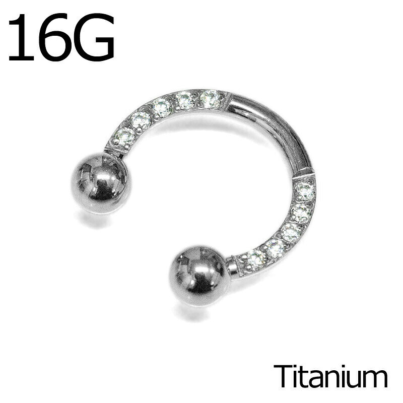 Titanium - ボディピアス 16G CZ付きサーキュラーバーベル / 16ゲージ シルバー サージカルチタン チタンピアス セプタム イヤーロブ 軟骨ピアス ヘリックス スクランパー 金属アレルギー対応 かわいい かっこいい 特殊ピアス デザイン