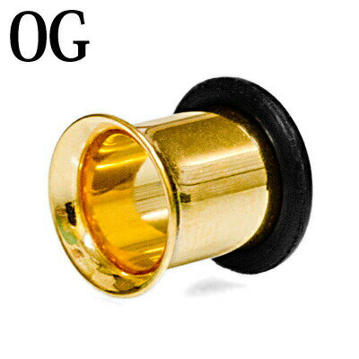 ボディピアス 0G ステンレスシングルフレアアイレット / 0ゲージ ゴールド 金 拡張 ラージホール ハイゲージ ロブ ハーフフレア トンネル PVD ワンフレア かっこいい