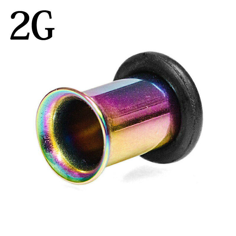 Rakuten - ボディピアス 2G ステンレス シングルフレアアイレット / 2ゲージ レインボー 金 拡張 ロブ ハーフフレア PVD 片側フレア かっこいい