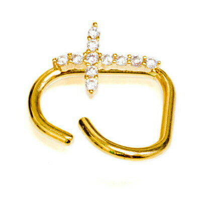 ボディピアス 16G パヴェ付きクロスハートフープリング / 16ゲージ ステンレス ゴールド へリックス トラガス ロブ 柔らかい フレキシブル かわいい 軟骨ピアス