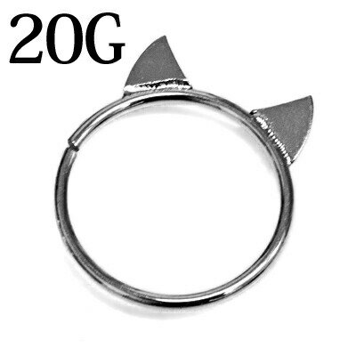ボディピアス 20G 猫耳付きフレキシブルリング / ステンレス シルバー 手で広げられる セグメント 20ゲージ キャット 柔らかい 簡単 かわいい ロブ 軟骨 ネコ 輪っか 金属アレルギー対応 アニマル 動物 生き物