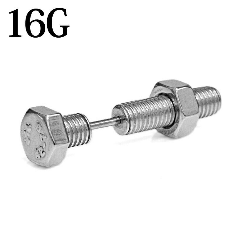 ボディピアス 16G ステンレス 六角ボルトピアス / 16ゲージ シルバー フェイクピア...