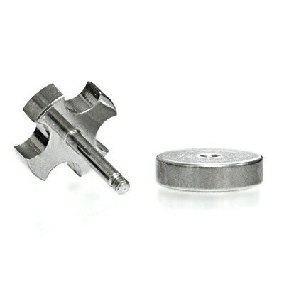 ボディピアス 16G ジュエル付きクロスフェイクプラグ / 16ゲージ ステンレス シルバー フェイクピアス ストレート バーベル ジェム スクリュー ネジ CZ ロブ 十字架 金属アレルギー対応 かわいい かっこいい