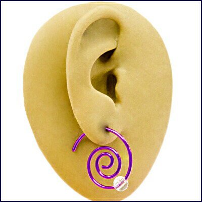 ボディピアス 16G コイル / 16ゲージ パープル ロブ 軟骨ピアス 渦巻き 変形 ステンレス 個性的 かわいい ビーズ PVD 紫 特殊