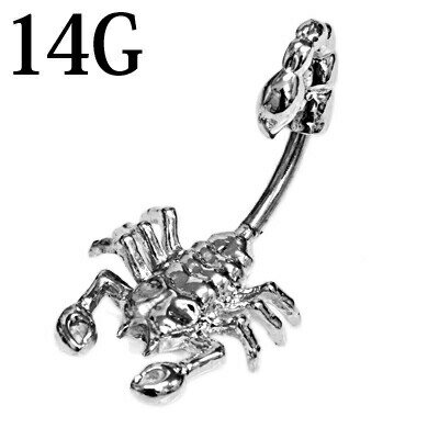 【宅配便送料無料】ボディピアス 14G スコーピオンへそピアス / 14ゲージ シルバー カーブドバーベル バナナバーベル ヘソピアス 臍ピアス ネイブル ロブ ナベル シンプル 蠍 サソリ 昆虫 かっこいい