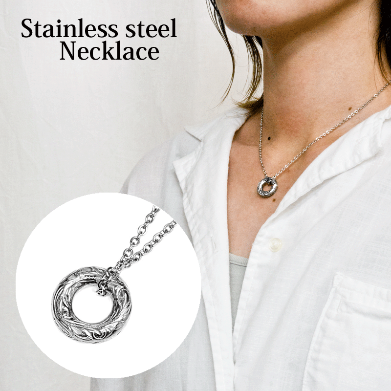 アクセサリー ステンレス ハワイアンジュエリー風デザインネックレス / シルバー かっこいい セット チェーン付き 金属アレルギー対応 ネックレス かわいい 柄...