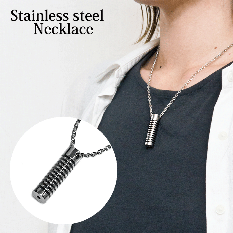 アクセサリー ステンレス 円柱型ネックレス / シルバー 円柱 筒 セット チェーン付き 金属アレルギー対応 ネックレス デザイン ペンダント ペンダントヘッド...