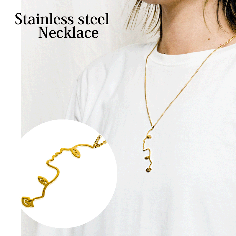 【BLACK FRIDAY】アクセサリー ステンレス 横顔ネックレス / ゴールド 鎖 顔 セット チェーン付き 金属アレルギー対応 PVD ネックレス デザイ...