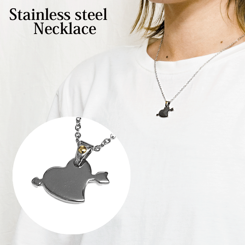 アクセサリー ステンレス ハート&矢尻ネックレス / シルバー かわいい セット チェーン付き 金属アレルギー対応 ネックレス ハート 矢 シンプル ペンダント...