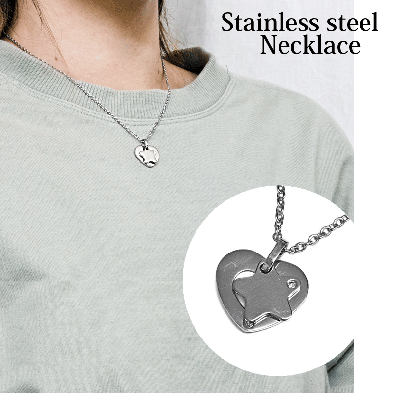 アクセサリー ステンレス ハート&スターネックレス / シルバー かわいい セット チェーン付き 金属アレルギー対応 ネックレス ハート 星 スター シンプル ...